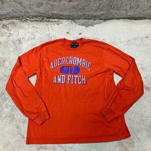 Abercrombie Fitch Orange Long Sleeve Graphic T-Shirt‎ "8217" Print XL Cotton